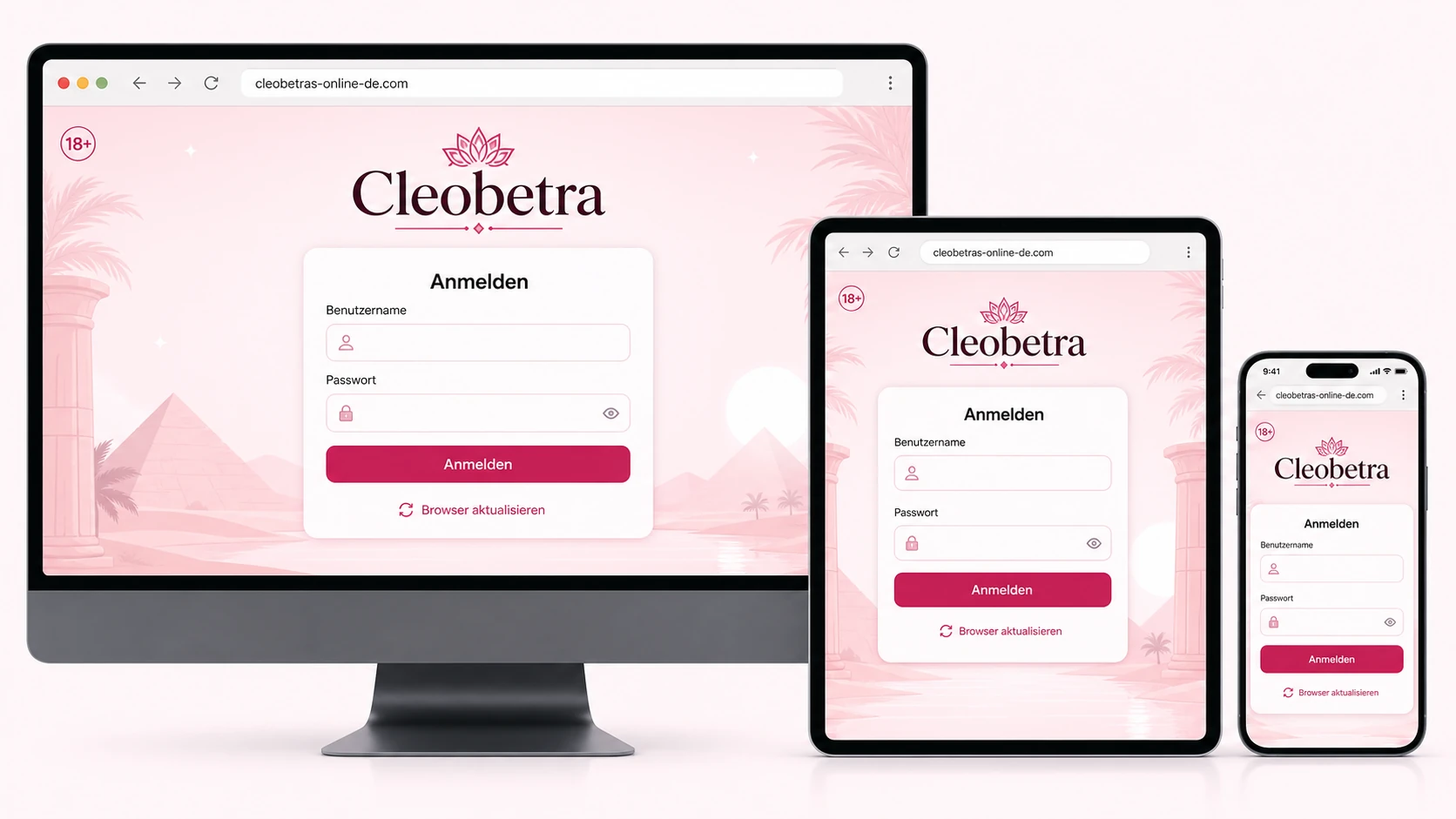 Cleobetra anmelden auf Desktop und Mobilgerät